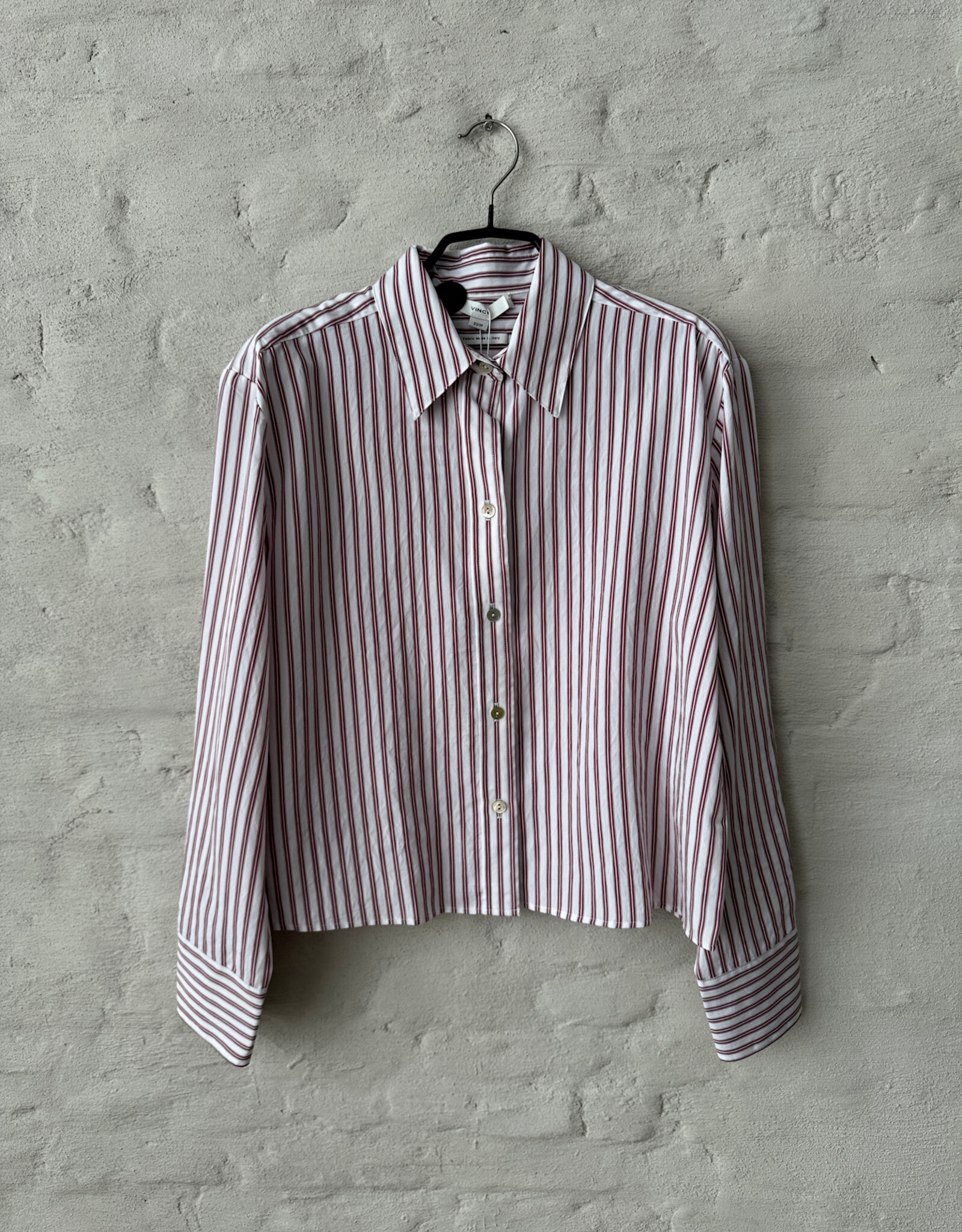 VINCE Till Stripe Cropped Button Down Peony