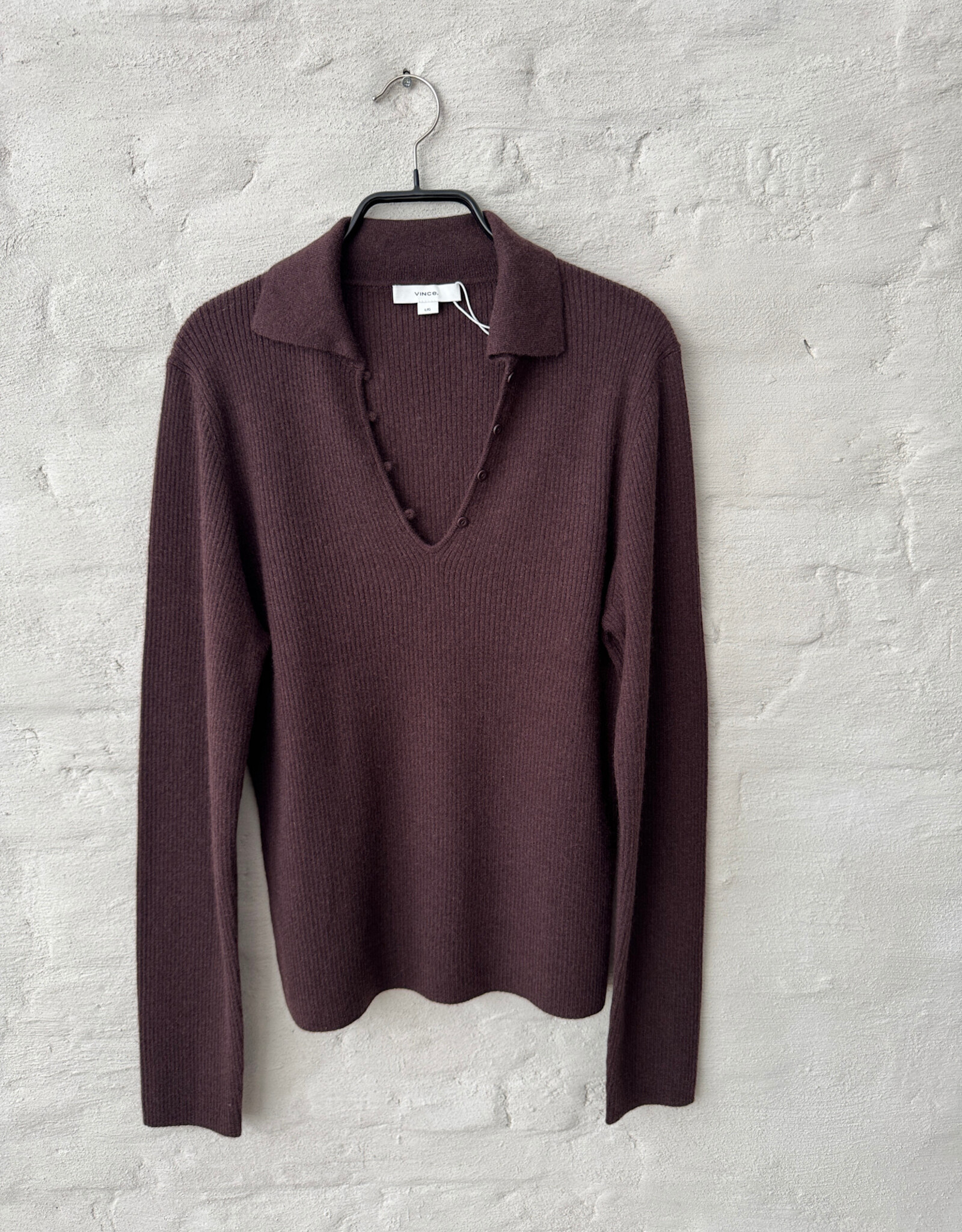 VINCE Ribbed Button Loop Polo Fig