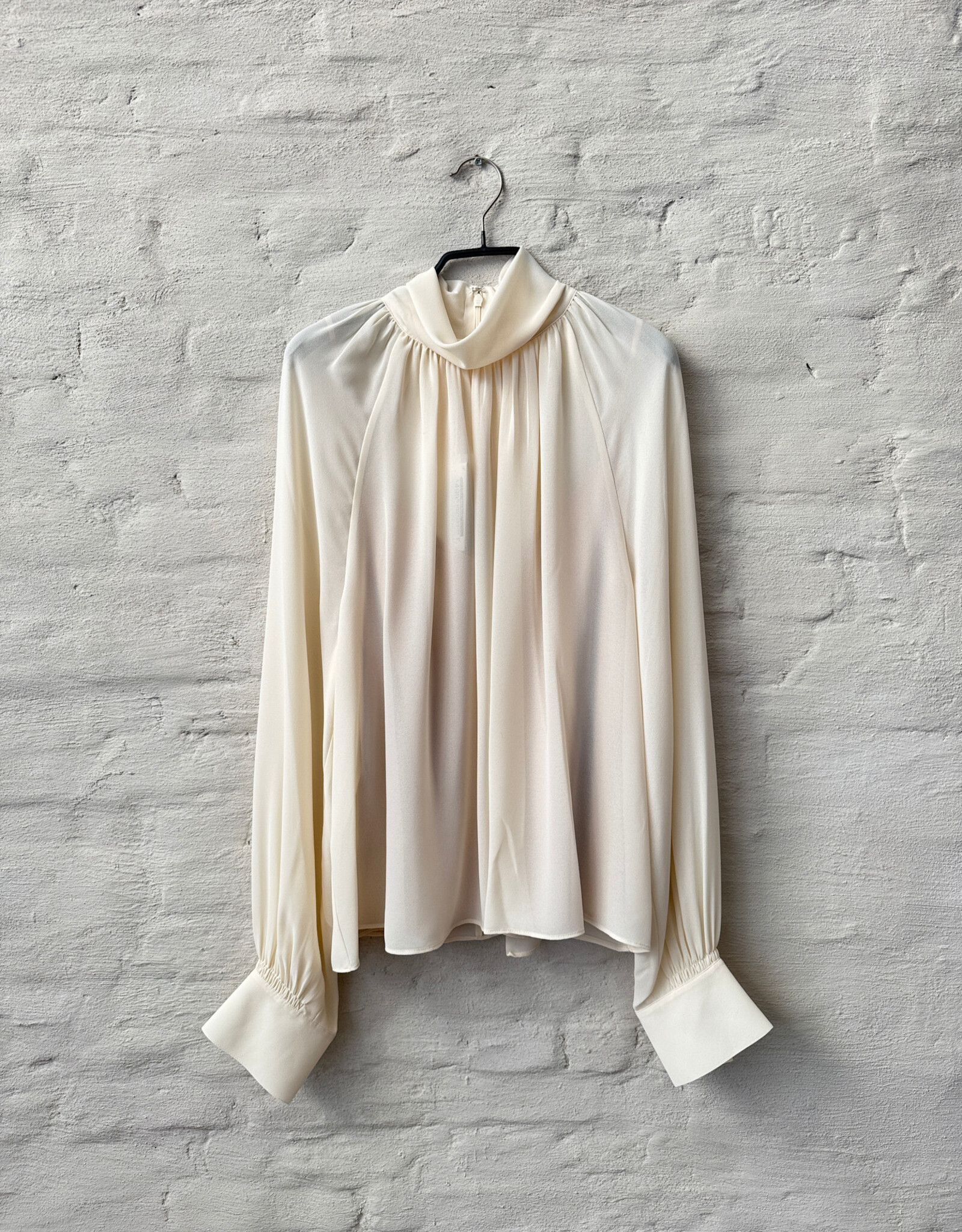 VINCE Gathered Draped Neck Blouse Cream