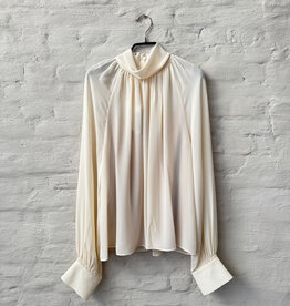 VINCE Gathered Draped Neck Blouse Cream