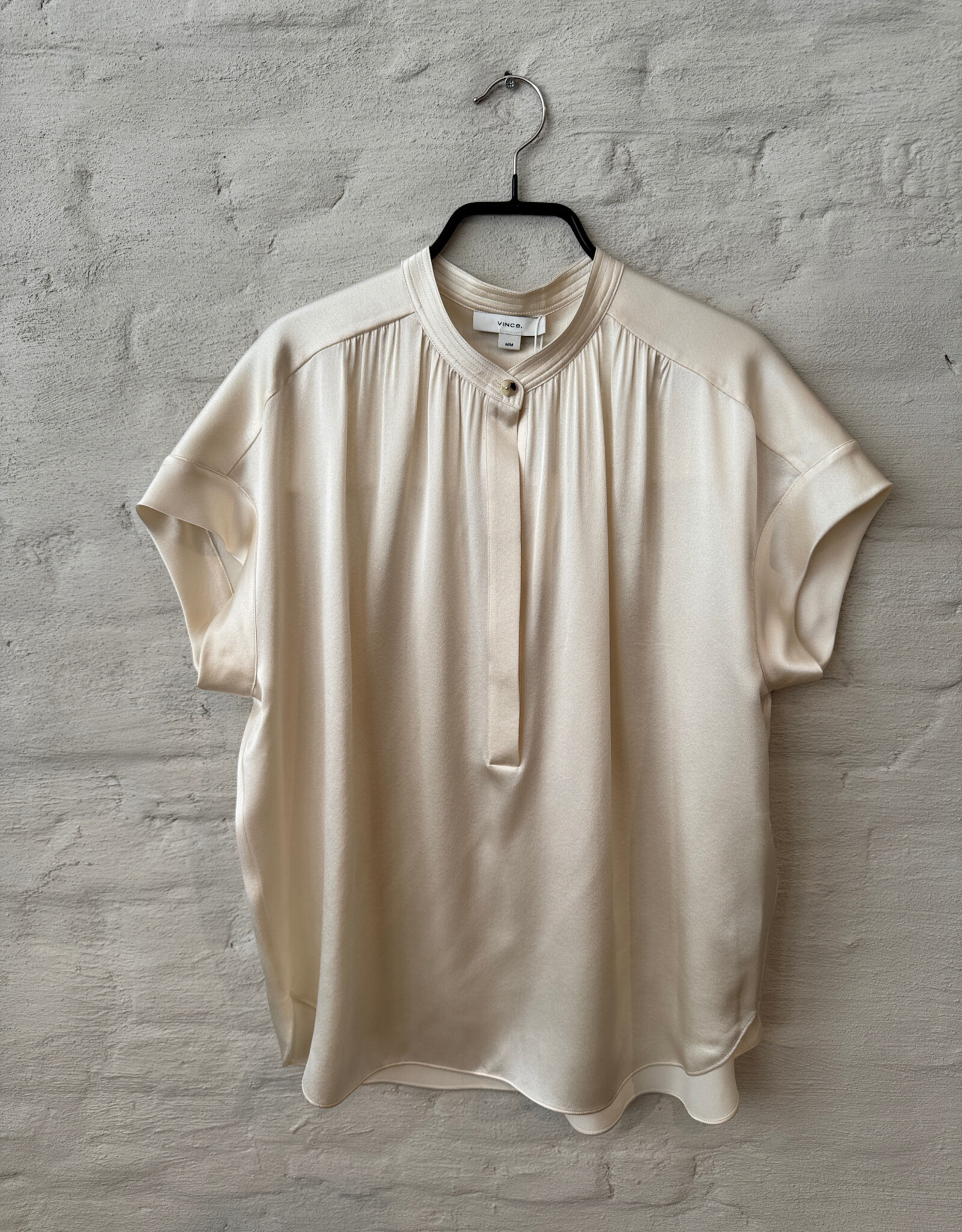 VINCE Gathered NK Cap SLV Blouse Creme