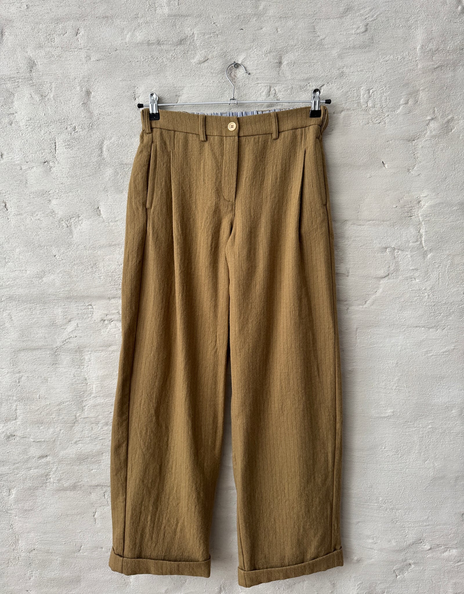Maison jejia Andrea Pinstripe Wool Cotton Pant Beige