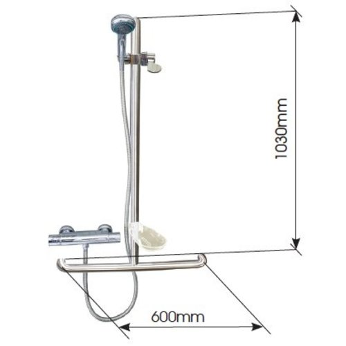 Barre en T avec coulisseau de douche et douchette, acier inoxydable EASA