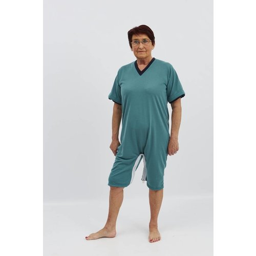 Pyjama vert avec fermeture à  glissière au dos et entre les jambes