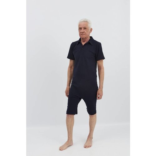 Polo bleu marine avec fermeture à  glissière entre les jambes