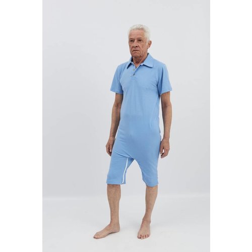 Polo bleu clair avec fermeture à  glissière entre les jambes