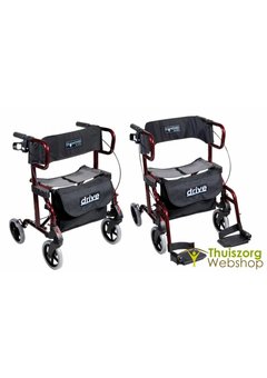 Rollator pliable / fauteuil roulant 2-in 1 en rouge