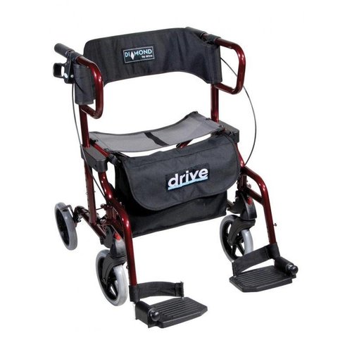 Rollator pliable / fauteuil roulant 2-in 1 en rouge