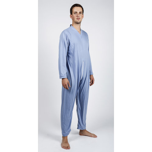 Pyjama d'allaitement à glissière dorsale en acier bleu