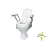 Siège de toilette réglable en hauteur avec accoudoirs rabattables, compact