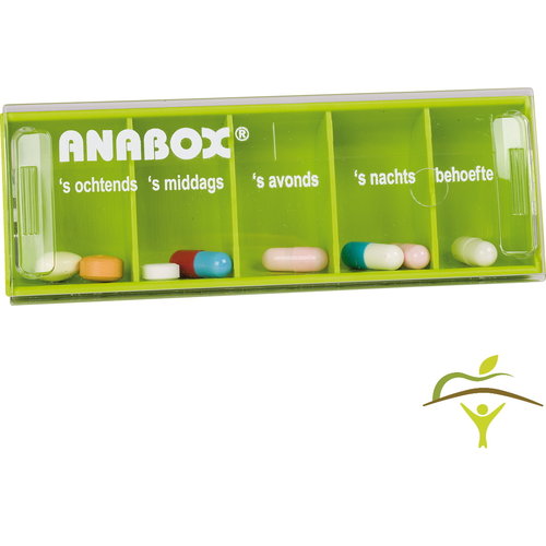 Boîte à médicaments Anabox pour  1 jour avec  5 compartiments (NL ou FR)