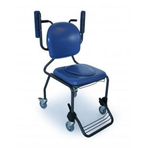 Chaise percée sur roulettes, vinyle bleu