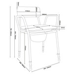 Chaise d'aisance empilable autoportante et réglable en hauteur avec dossier rembourré et siège supérieur.