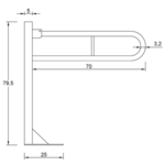 Support de WC avec fixation au sol, longueur 70 cm