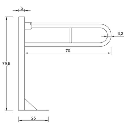 Support de WC avec fixation au sol, longueur 70 cm