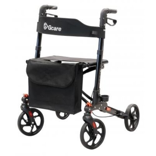 Déambulateur GCare Advance 4 roues, pliable, aluminium noir