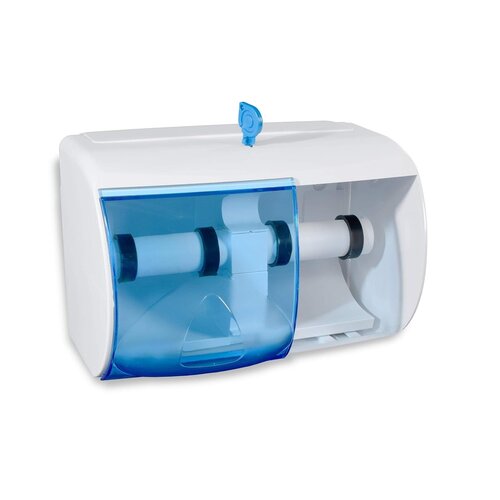 Double séparateur de papier toilette horizontal en plastique.