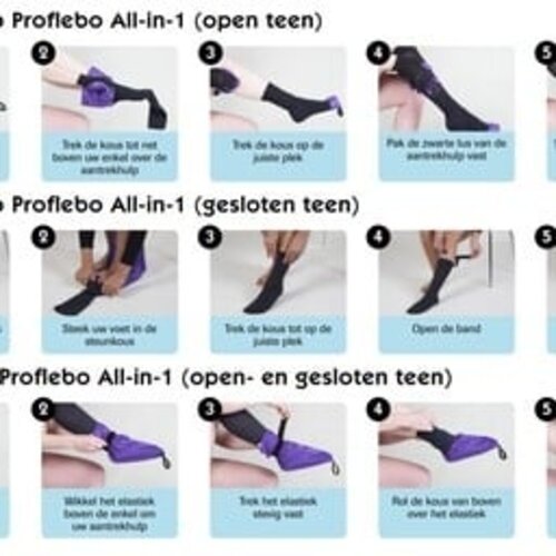 Proflebo All-in-One - aide à l'enfilage/au retrait des bas de contention bout ouvert/fermé