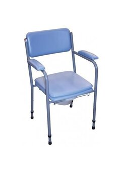 Chaise de toilette GR101, réglable en hauteur, accoudoirs fixes confort, gris/bleu