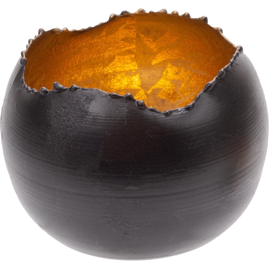 Teelichthalter schwarz/gold, rund Ø 9cm