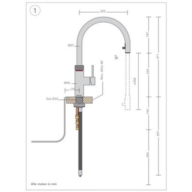 Quooker Flex RVS, losse kraan 123Spoelbak.nl