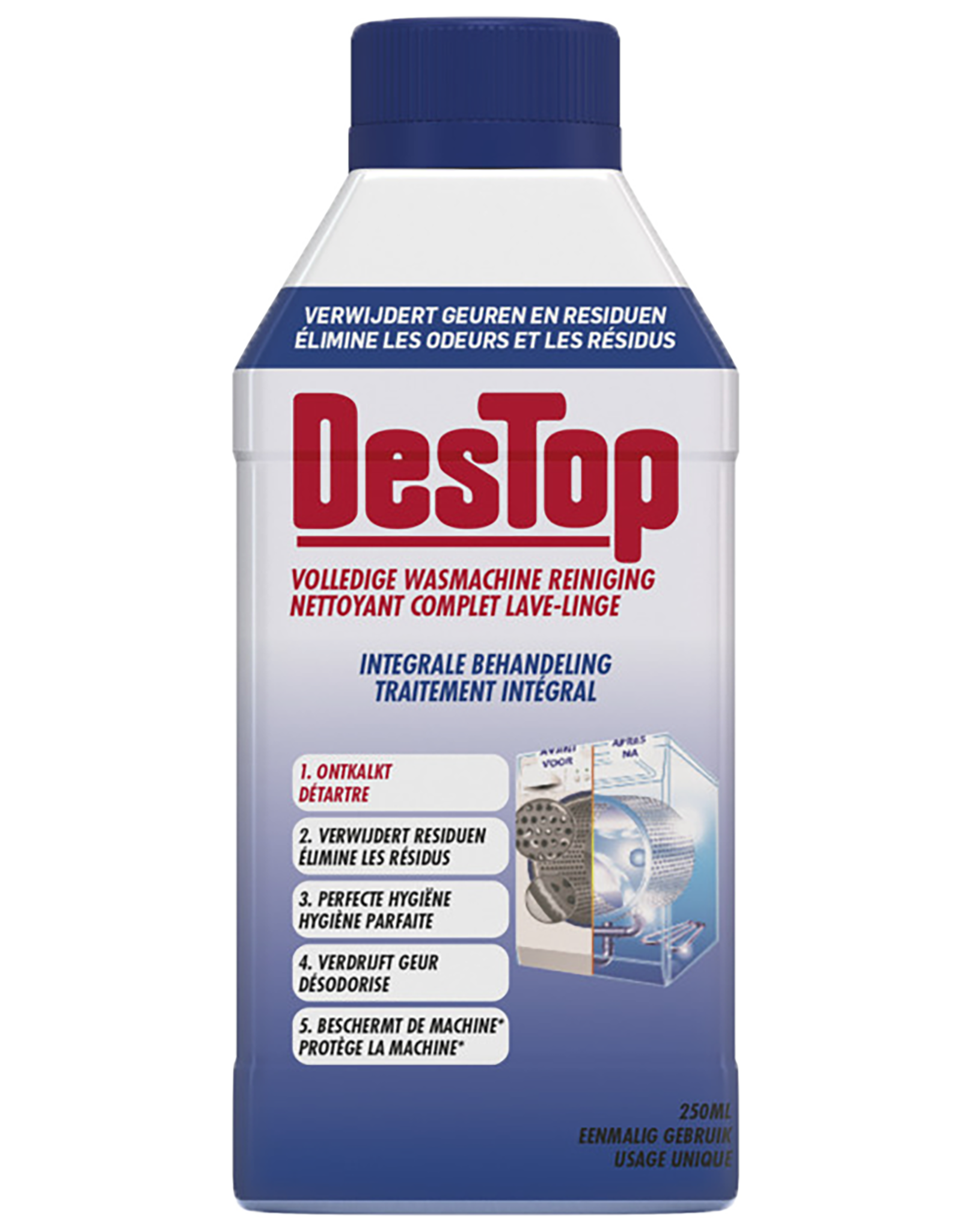 porselein vorm melk wit Destop wasmachine reiniging integrale volledige behandeling 1x 250 -  123desinfectie.nl