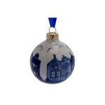 Heinen Delfts Blauw Kerstbal Grachtenpanden