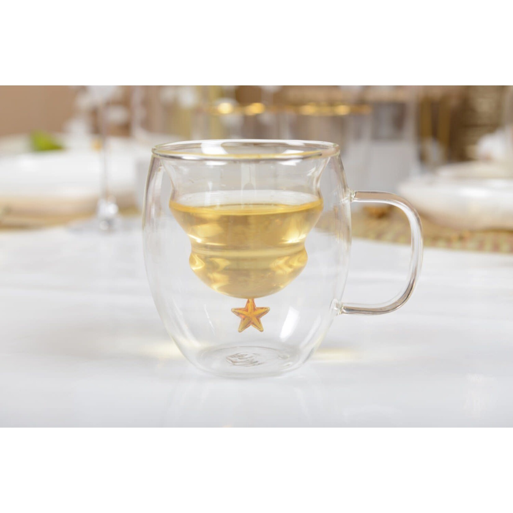 AULICA Dubbelwandige glas kerstboom gouden ster250ML per stuk!