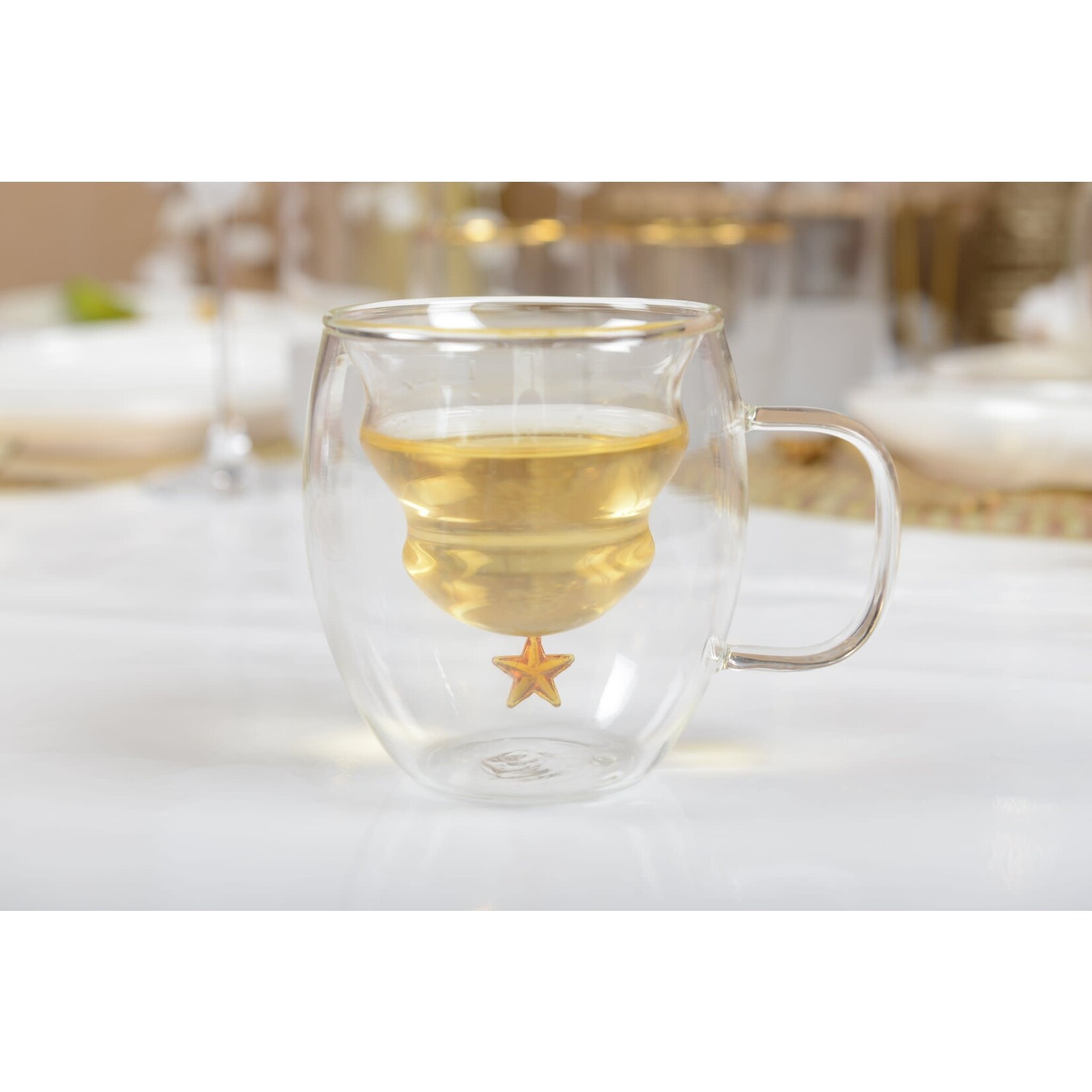 AULICA Dubbelwandige glas kerstboom gouden ster250ML per stuk!