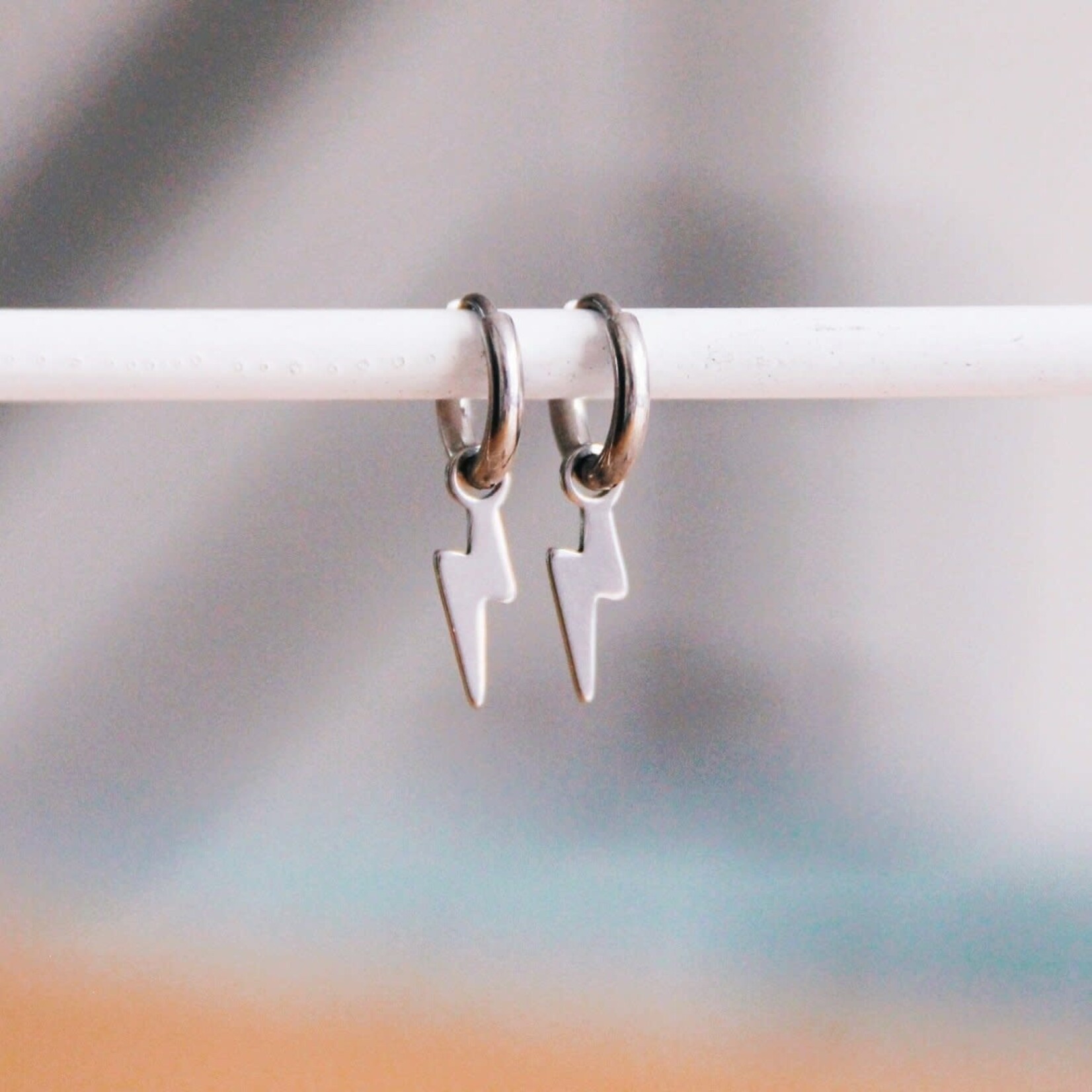 Bazou Stainless steel creoles with lightning - silver
