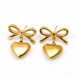 WAUW Jewellery Oorbellen stainless steel goud hart/strik