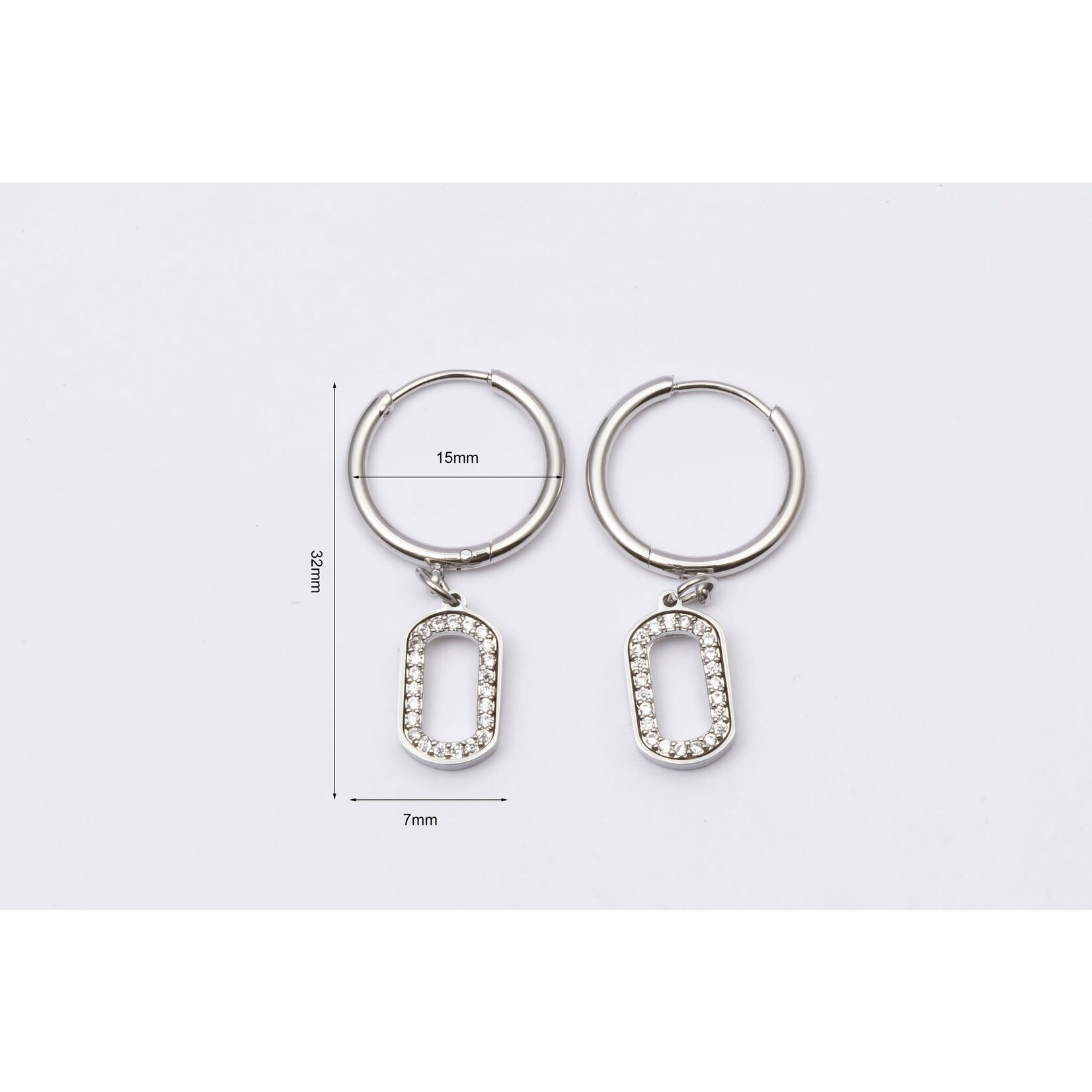 WAUW Jewellery Oorbellen stainless steel zilver ovaal steentjes