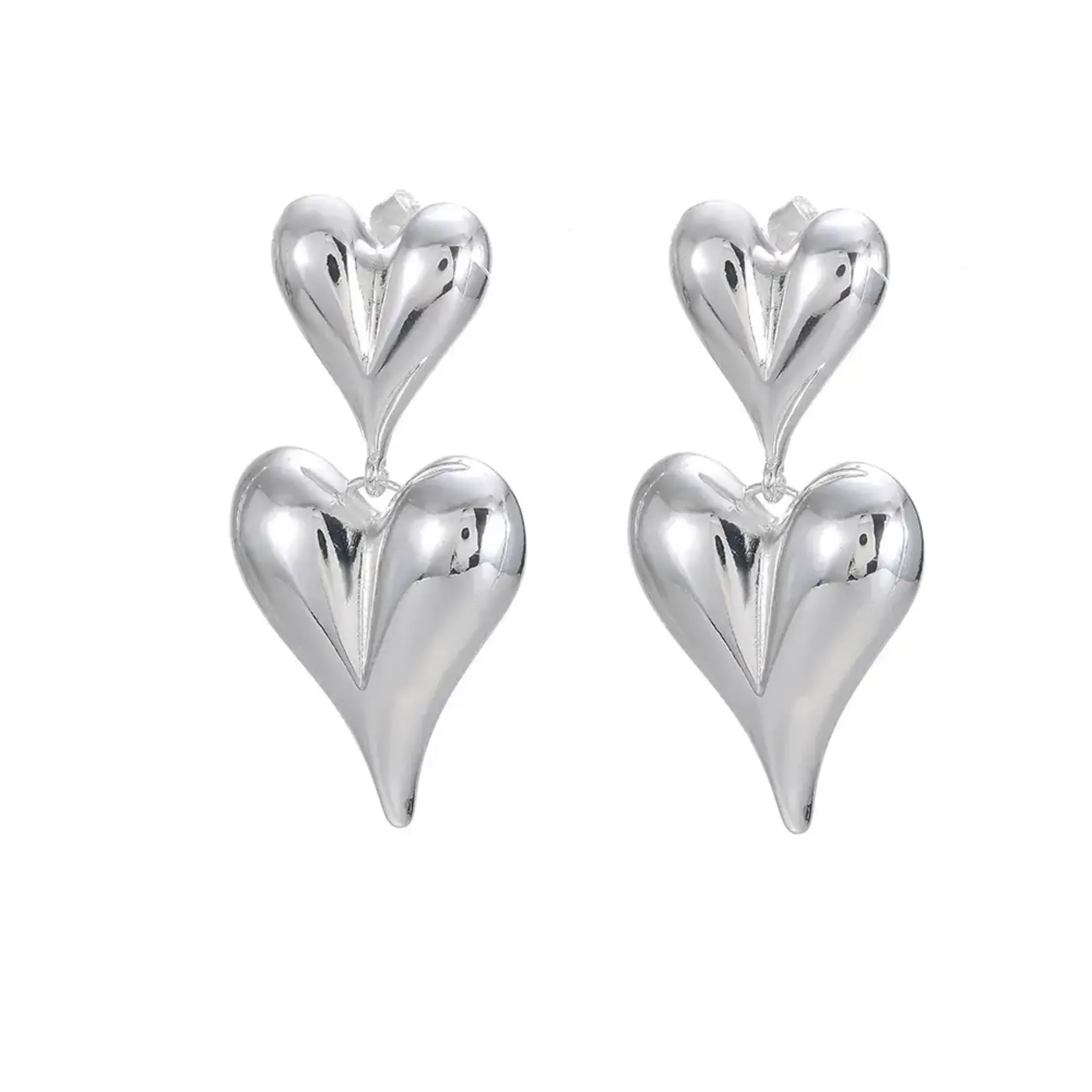 By Shir Oorbellen Luxe Double Heart Zilver
