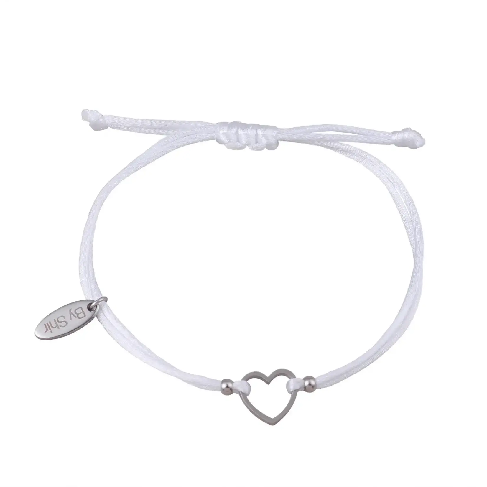 By Shir By Shir Armband silk koord wit hartje Edelstaal