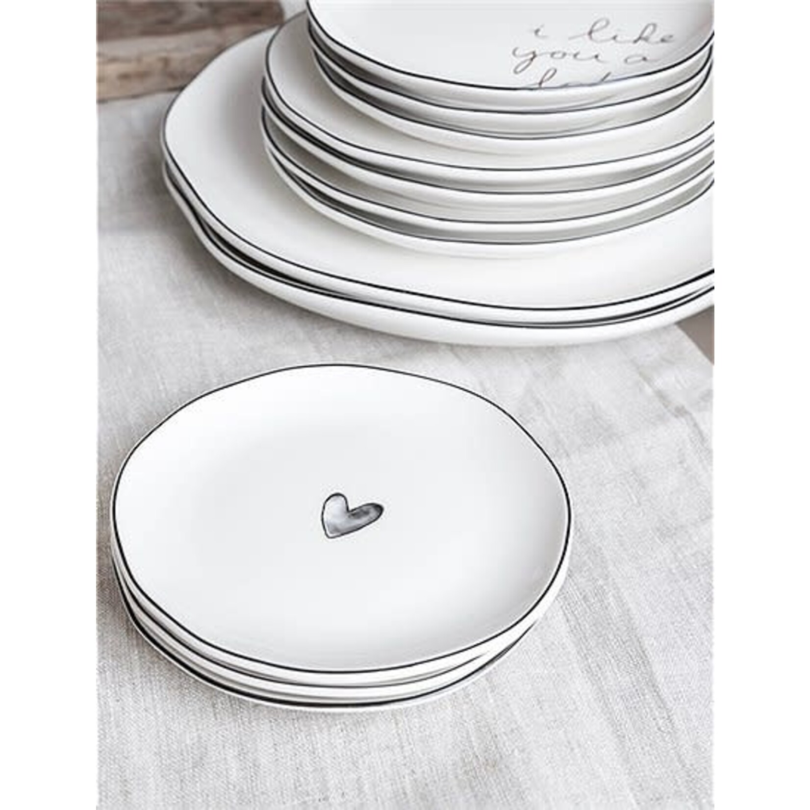 Bastion Collections Side Plate White / Watercolour Heart Black 13cm