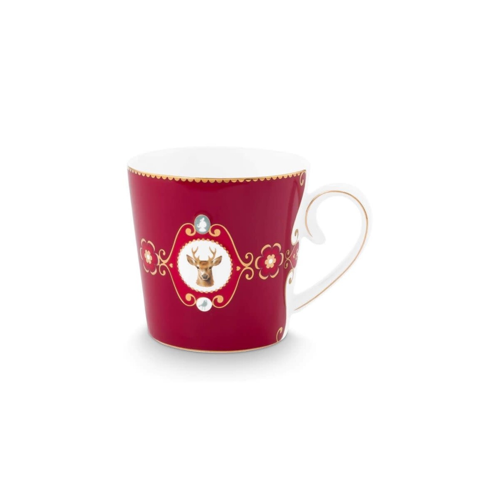 Pip Studio Love Birds Mug Large Love Birds Medallion Deer Dark Red 300ml