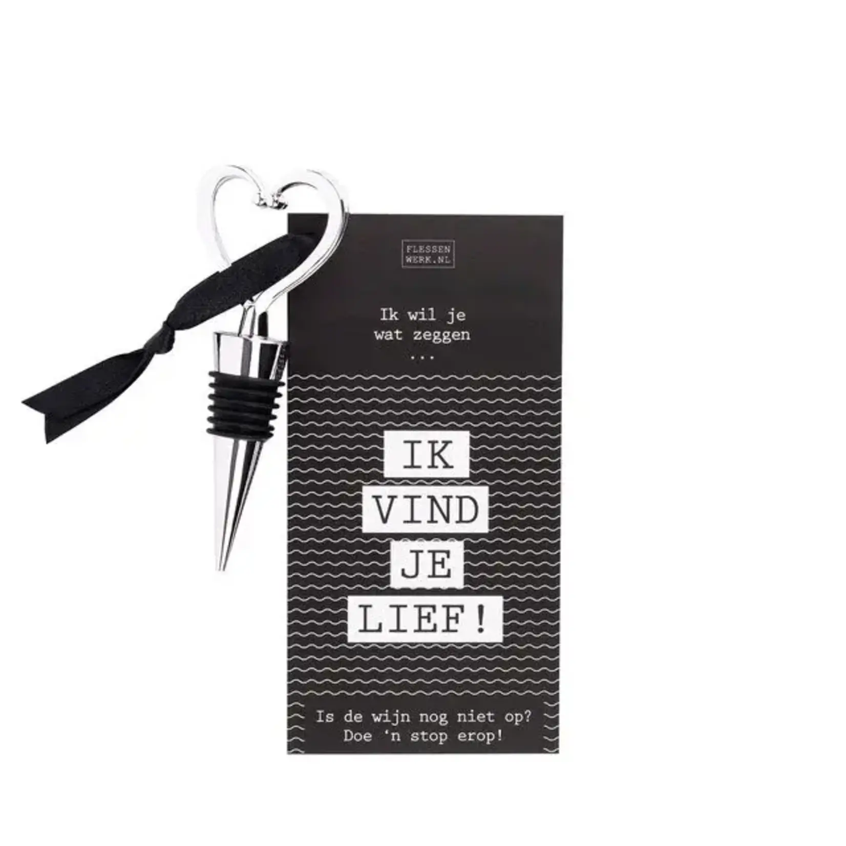 Wijnstop hart met kaart 'Ik vind je lief'