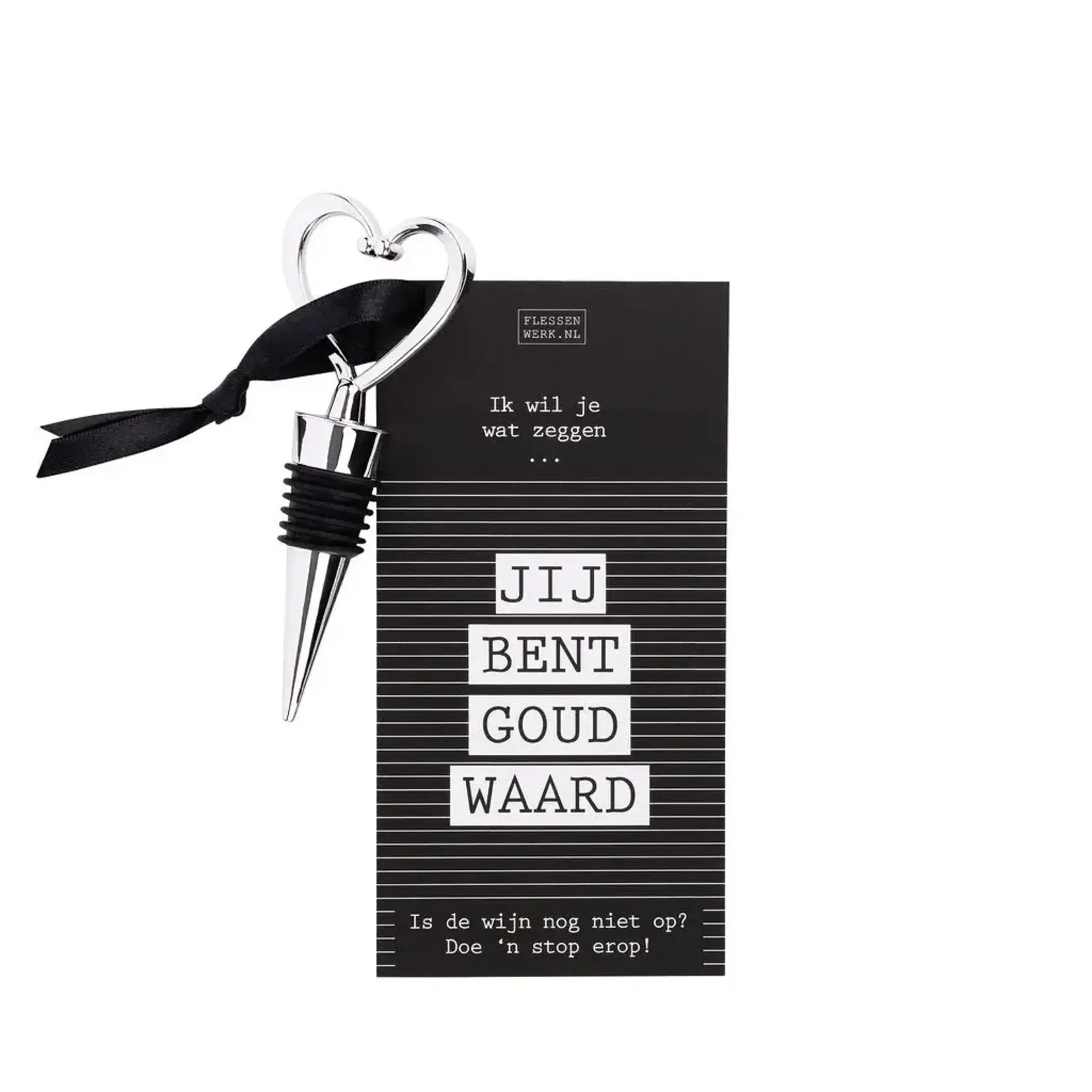 Wijnstop hart met kaart 'Jij bent goud waard'