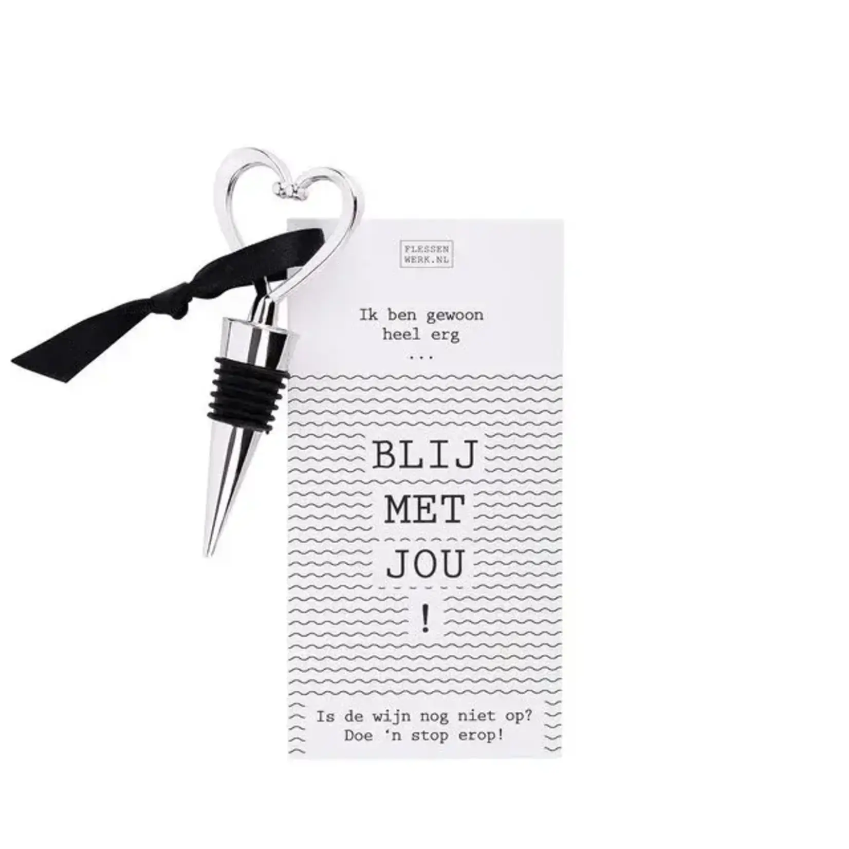 Flessenwerk Wijnstop hart met kaart 'Blij met jou'