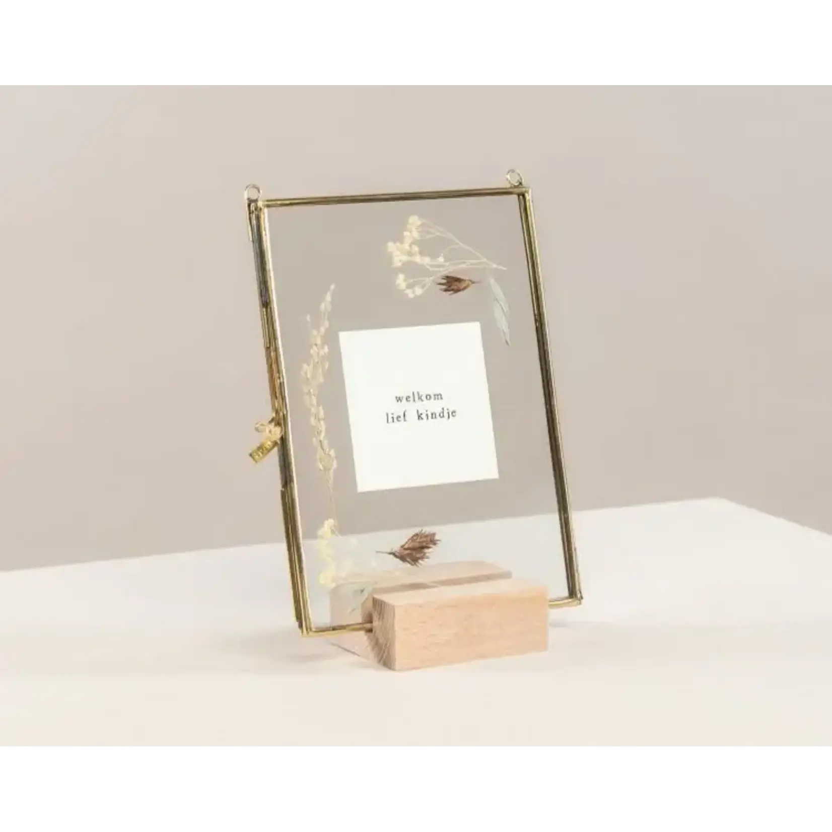 IKPAKJEIN Lijst met droogbloemen goud - Welkom lief kindje