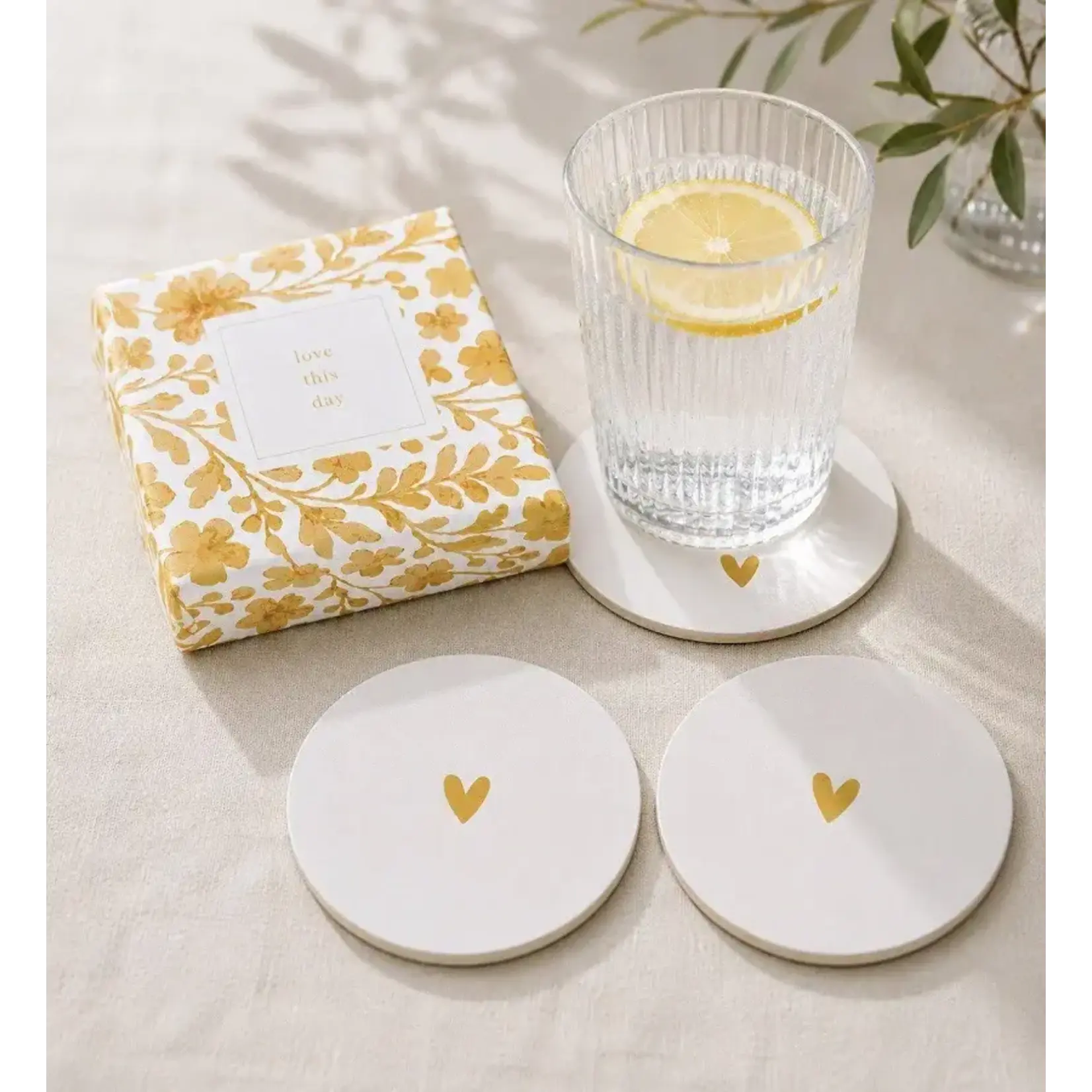 Zusss Zusss Coasters set of 6 Heart white/gold