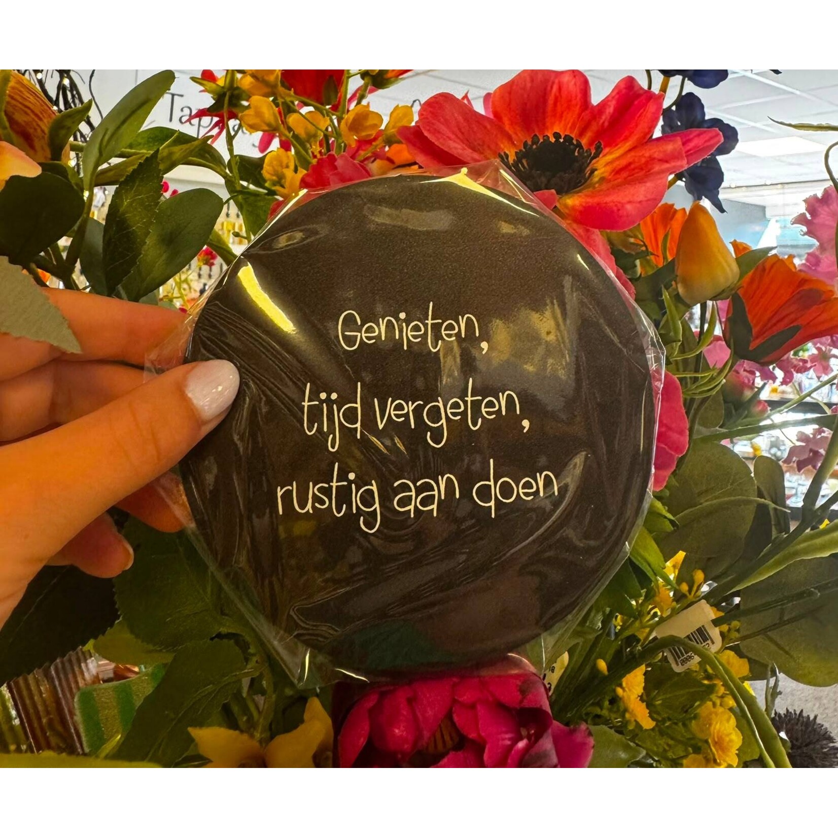 Home Sweet Home Muurcirkel 'Genieten, tijd vergeten, rustig aan doen' 12cm zwart