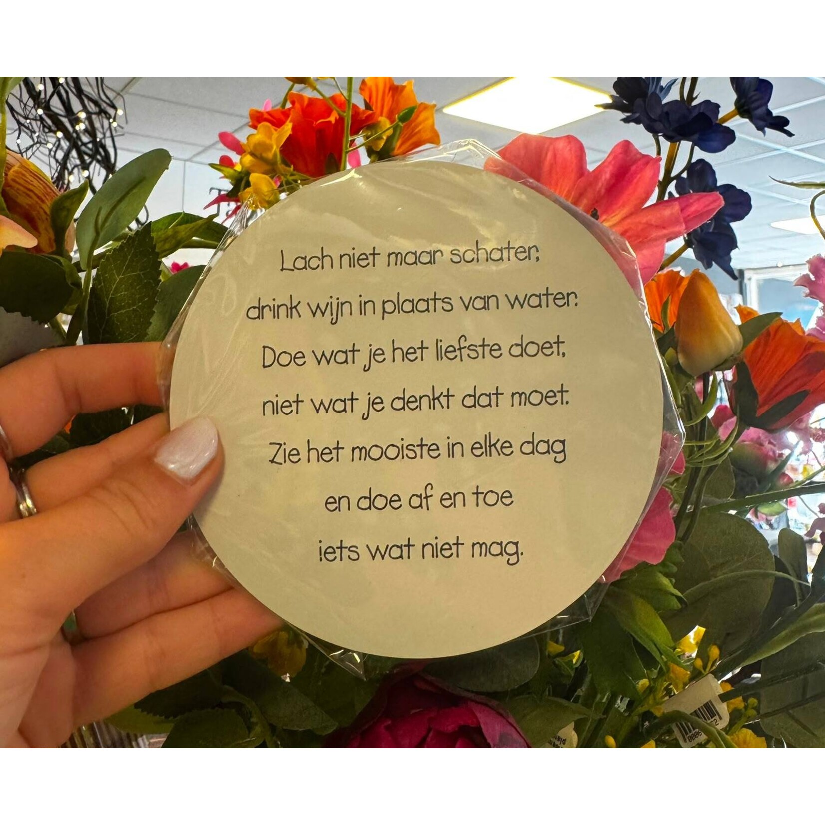 Home Sweet Home Muurcirkel 'Lach niet maar schater...' 12cm wit