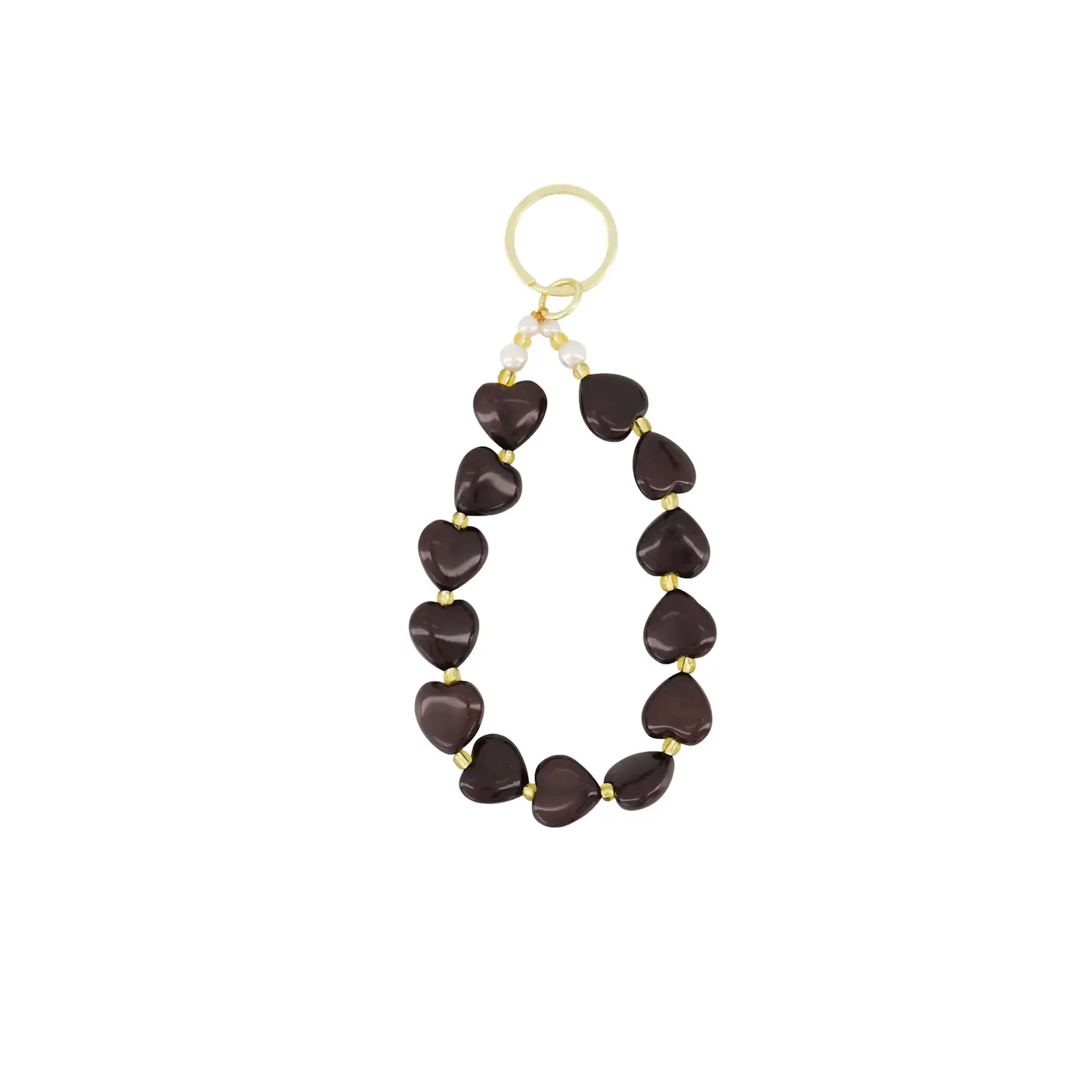 Zusss Keychain with hearts and pearls - Dark Choco