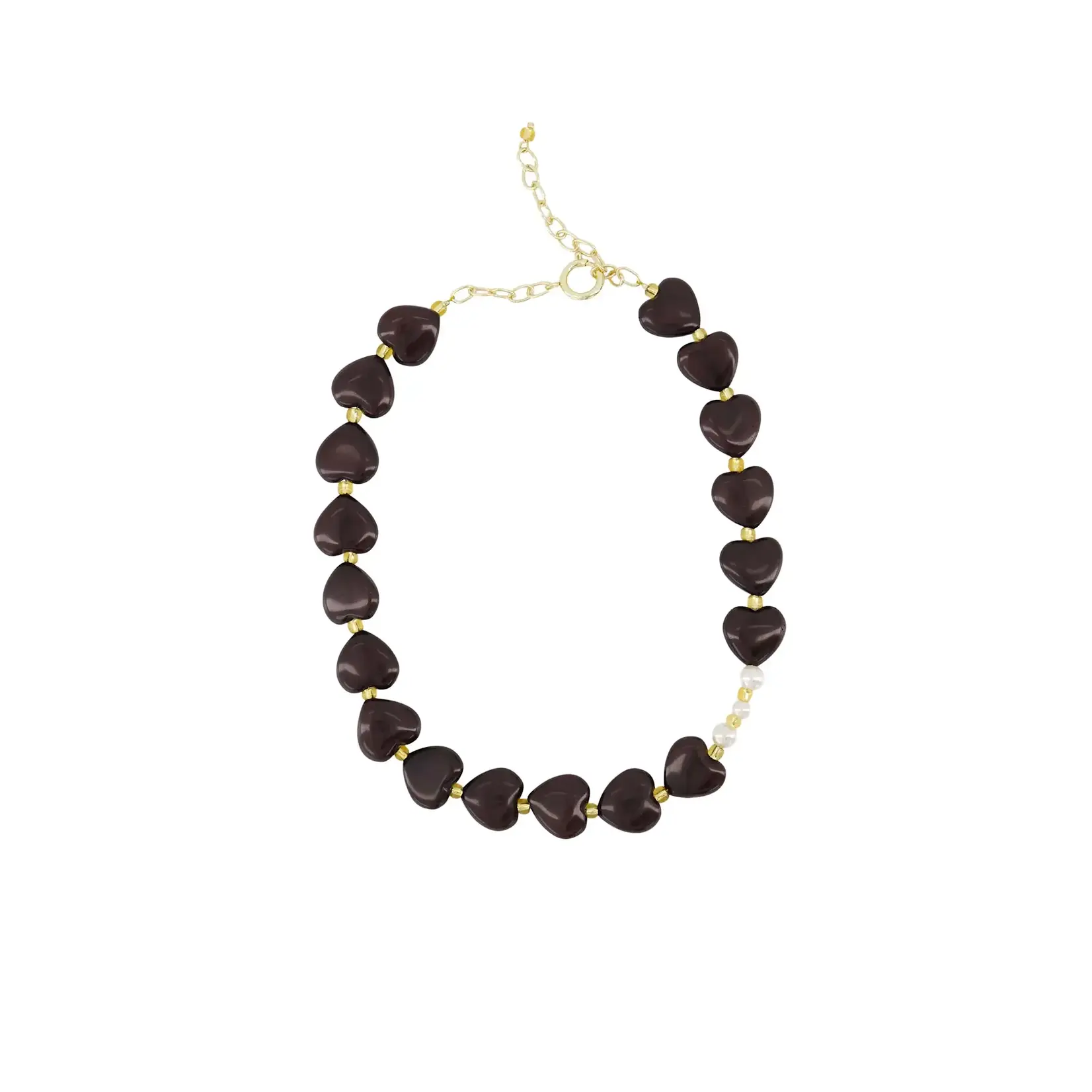 Zusss Heart necklace with pearls - Dark Choco