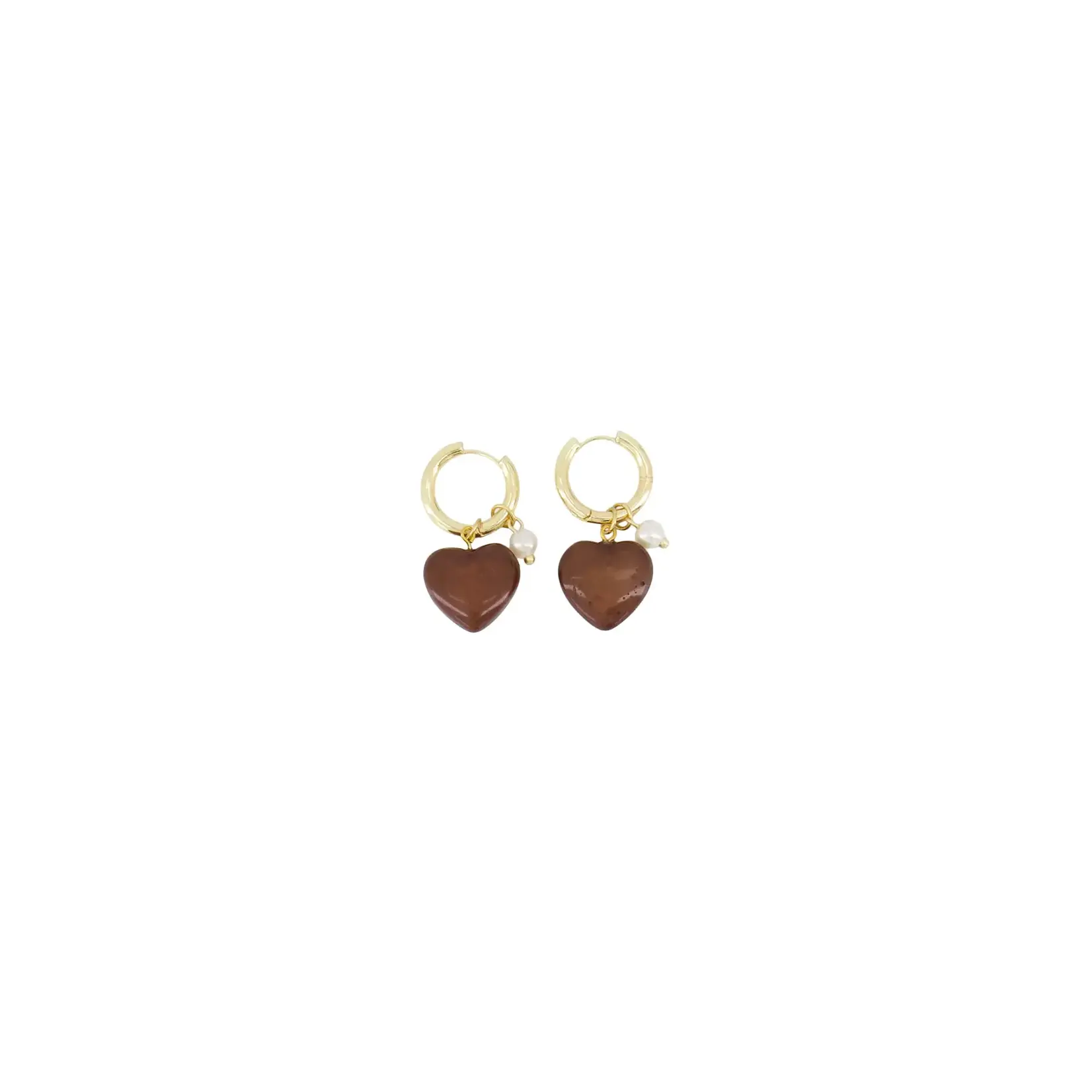 Zusss Earring with heart and pearl - Hazelnut