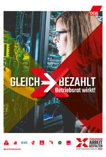 Plakat: "Gleich-Bezahlt. Betriebsrat wirkt!"