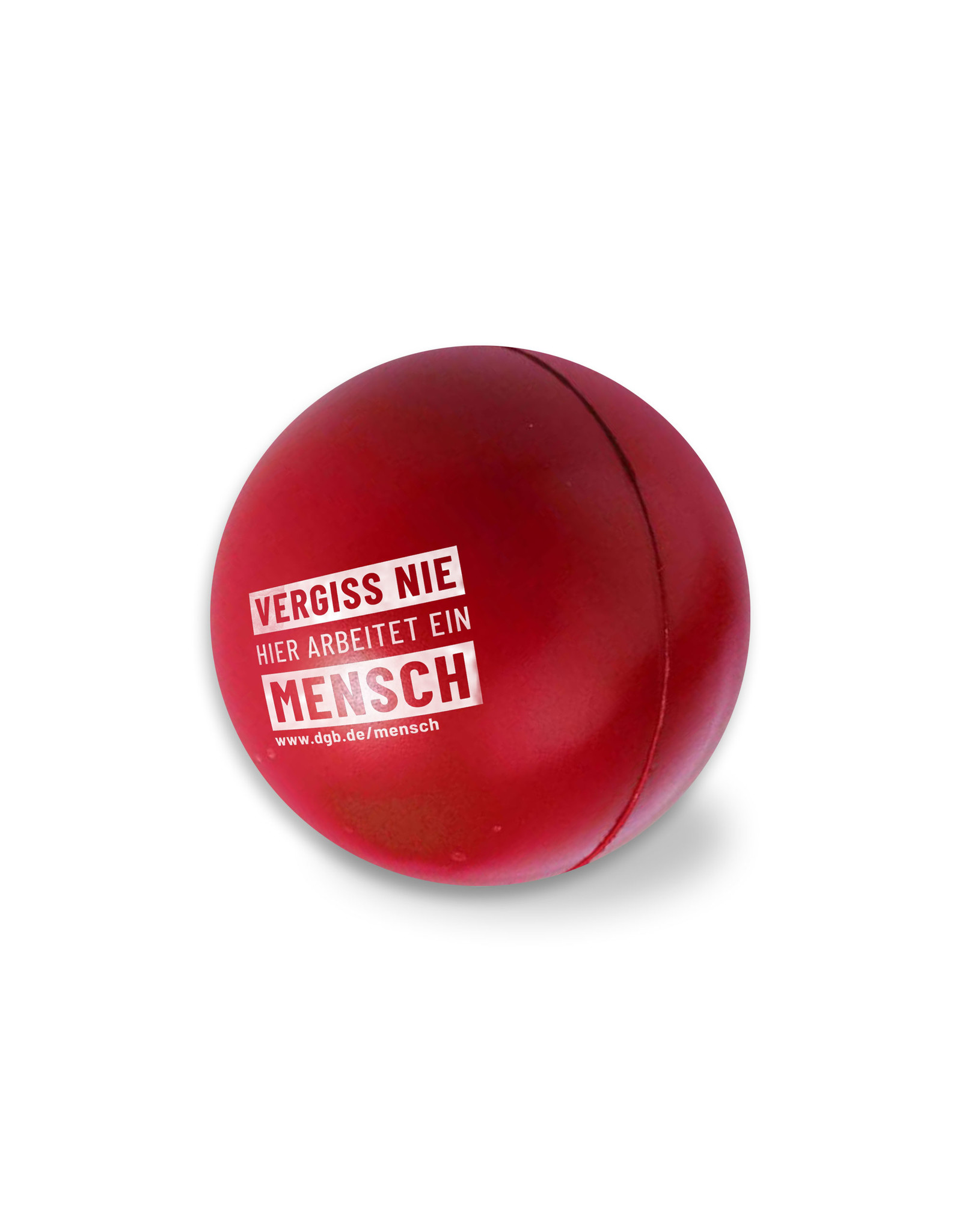 Stressball mit Logo der Initiative „Vergiss nie, hier arbeitet ein Mensch“