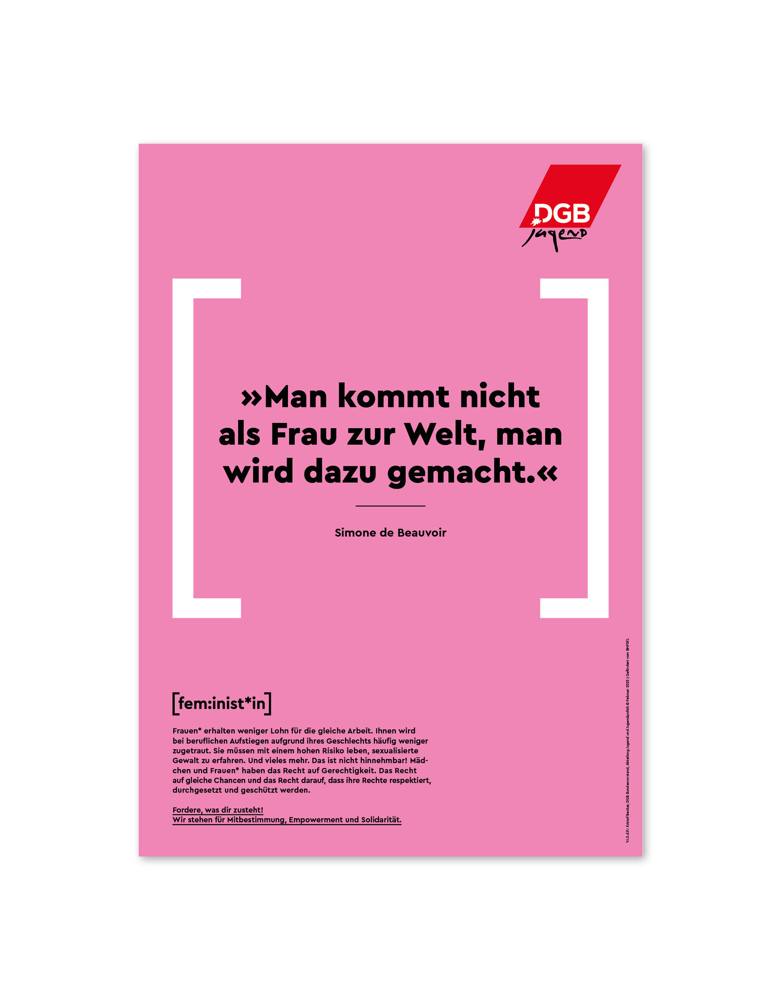 Exklusiv für DGB und Mitgliedsgewerkschaften: Plakat [Fem:inist_in] Zitat Simone de Beauvoir