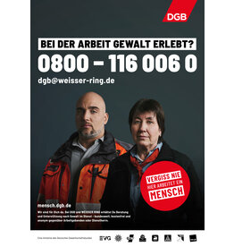 Plakat Hotline „Bei der Arbeit Gewalt erlebt? (mit Menschen)“   verschiedene Formate